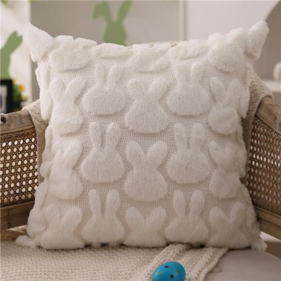Easter Pillow Covers 18x18 inch Set of 2 Easter Decoration Cream White - Picture 3 of 7